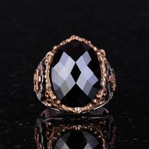 Gümüş Yüzük - Denizci Çapa Tasarımlı Oniks Taşlı Erkek Yüzüğü - Görsel 5