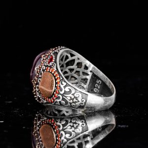 925 Ayar Gümüş Yüzük - El Yapımı Doğal Garnet Taşlı Erkek Yüzüğü - Görsel 7