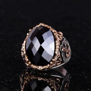 Gümüş Yüzük - Denizci Çapa Tasarımlı Oniks Taşlı Erkek Yüzüğü - Görsel 4