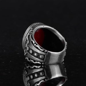 925 Ayar Gümüş Yüzük - Doğal Ruby Taşlı Erkek Yüzük - Görsel 6