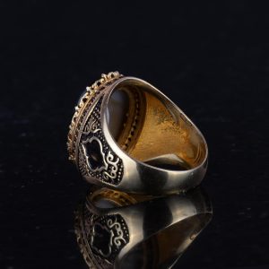 Gümüş Yüzük - Osmanlı Tuğrası Tasarım Gold Kaplama Erkek Yüzük - Görsel 7