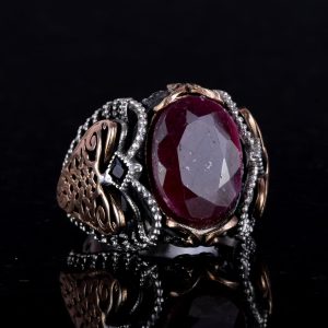 Doğal Yakut Taşlı Yüzük - 925 Ayar Gümüş Eşsiz Tasarım Erkek Yüzük - Görsel 4