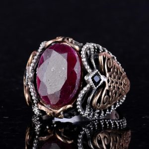 Doğal Yakut Taşlı Yüzük - 925 Ayar Gümüş Eşsiz Tasarım Erkek Yüzük - Görsel 3