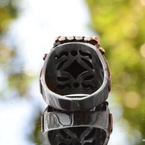 Falcon Jewelry Real Natural Obsidian Rectangular Stone Gemstone Ring - 925 Sterling Silver Men's Ring - Görsel 6