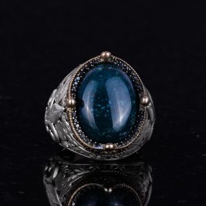 Gümüş Yüzük - El Yapımı Doğal Taşlı Yeşil Kan Taşı - Görsel 5