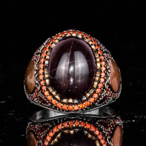 925 Ayar Gümüş Yüzük - El Yapımı Doğal Garnet Taşlı Erkek Yüzüğü - Görsel 4