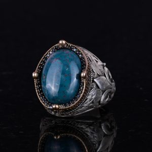 Gümüş Yüzük - El Yapımı Doğal Taşlı Yeşil Kan Taşı - Görsel 4