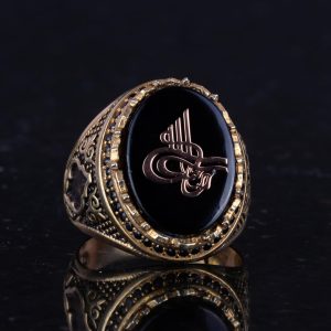 Gümüş Yüzük - Osmanlı Tuğrası Tasarım Gold Kaplama Erkek Yüzük - Görsel 5