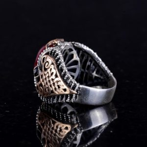 Doğal Yakut Taşlı Yüzük - 925 Ayar Gümüş Eşsiz Tasarım Erkek Yüzük - Görsel 5