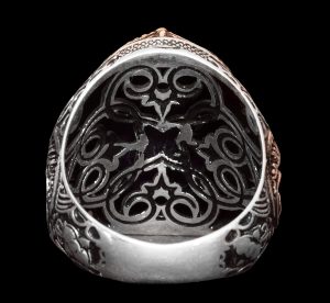 Gümüş Yüzük - Doğal Cabochon Safir Taşlı İslami Tasarım Erkek - Görsel 5