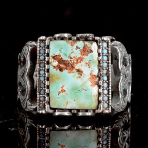 Gümüş Yüzük - El Yapımı Turkuaz Taşlı Şık Yüzük Erkekler için - Görsel 3