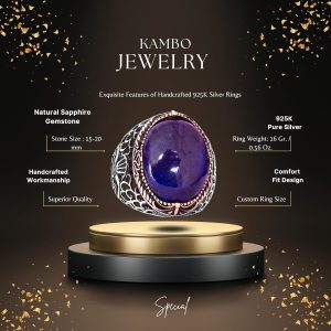 Gümüş Yüzük - Doğal Cabochon Safir Taşlı İslami Tasarım Erkek - Görsel 4