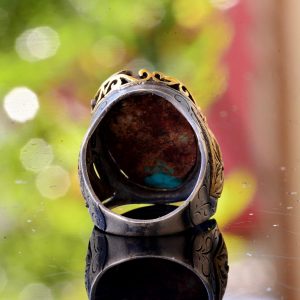 925 Ayar Gümüş Erkek Yüzük - Orta Doğu Tasarımı Doğal Turkuaz - Görsel 5