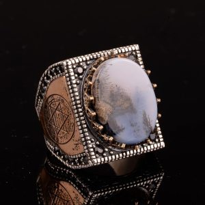 Doğal Yemeni Agat Taşı Yüzük - David Yıldızı Tasarımlı 925 Ayar Gümüş Erkek Yüzük - Görsel 4