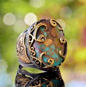 925 Ayar Gümüş Erkek Yüzük - Orta Doğu Tasarımı Doğal Turkuaz - Görsel 3