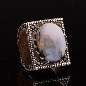 Doğal Yemeni Agat Taşı Yüzük - David Yıldızı Tasarımlı 925 Ayar Gümüş Erkek Yüzük - Görsel 5