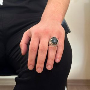 Gümüş Yüzük - El Yapımı Doğal Taşlı Yeşil Kan Taşı - Görsel 3