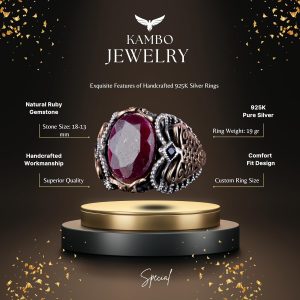 Doğal Yakut Taşlı Yüzük - 925 Ayar Gümüş Eşsiz Tasarım Erkek Yüzük - Görsel 6