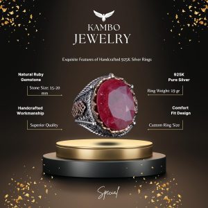 Doğal Kırmızı Yakut Yüzük - 925 Ayar Gümüş, Şık Erkek Yüzüğü - Görsel 5