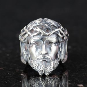 Gümüş Yüzük - El Yapımı İsa Taçlı Erkek Yüzük - Görsel 3