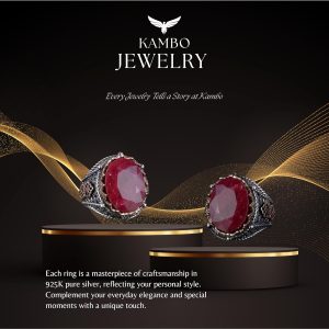 Doğal Kırmızı Yakut Yüzük - 925 Ayar Gümüş, Şık Erkek Yüzüğü - Görsel 6