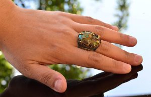 925 Ayar Gümüş Erkek Yüzük - Orta Doğu Tasarımı Doğal Turkuaz - Görsel 6