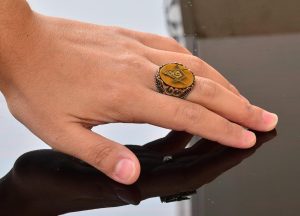 Doğal Kaplan Göz Taşı Yüzük - El Yapımı 925 Ayar Gümüş Masonic Tasarım Erkekler için - Görsel 7