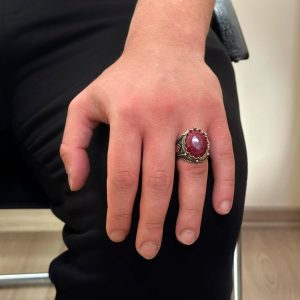 Doğal Kırmızı Yakut Yüzük - 925 Ayar Gümüş, Şık Erkek Yüzüğü - Görsel 3