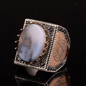 Doğal Yemeni Agat Taşı Yüzük - David Yıldızı Tasarımlı 925 Ayar Gümüş Erkek Yüzük - Görsel 7