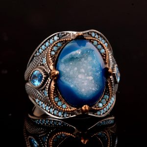 925 Ayar Gümüş Yüzük - El Yapımı Doğal Drusy Kristal Kuvars - Görsel 6