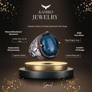 Gümüş Yüzük - El Yapımı Doğal Taşlı Yeşil Kan Taşı - Görsel 7