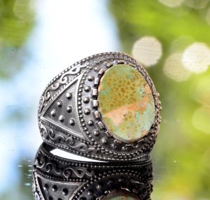 925 Ayar Gümüş Yüzük - Vintage Tasarım Doğal Arizona Turkuaz - Görsel 3