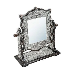 925 Ayar Gümüş Çiçek Desenli Kare Çift Taraflı Ayna, Masa Üstü Ayna, Çiçek Desenli Ayna, Vintage Makyaj Aynası, - Görsel 3