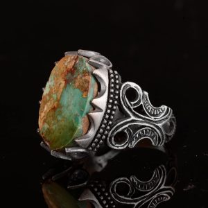 Kambo Real Natural Arizona Turquoise Gemstone Ring For Men, Handmade Jewelry, 925K Sterling Silver Ring (Style-5) - Görsel 3