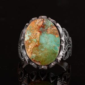 Kambo Real Natural Arizona Turquoise Gemstone Ring For Men, Handmade Jewelry, 925K Sterling Silver Ring (Style-5) - Görsel 6